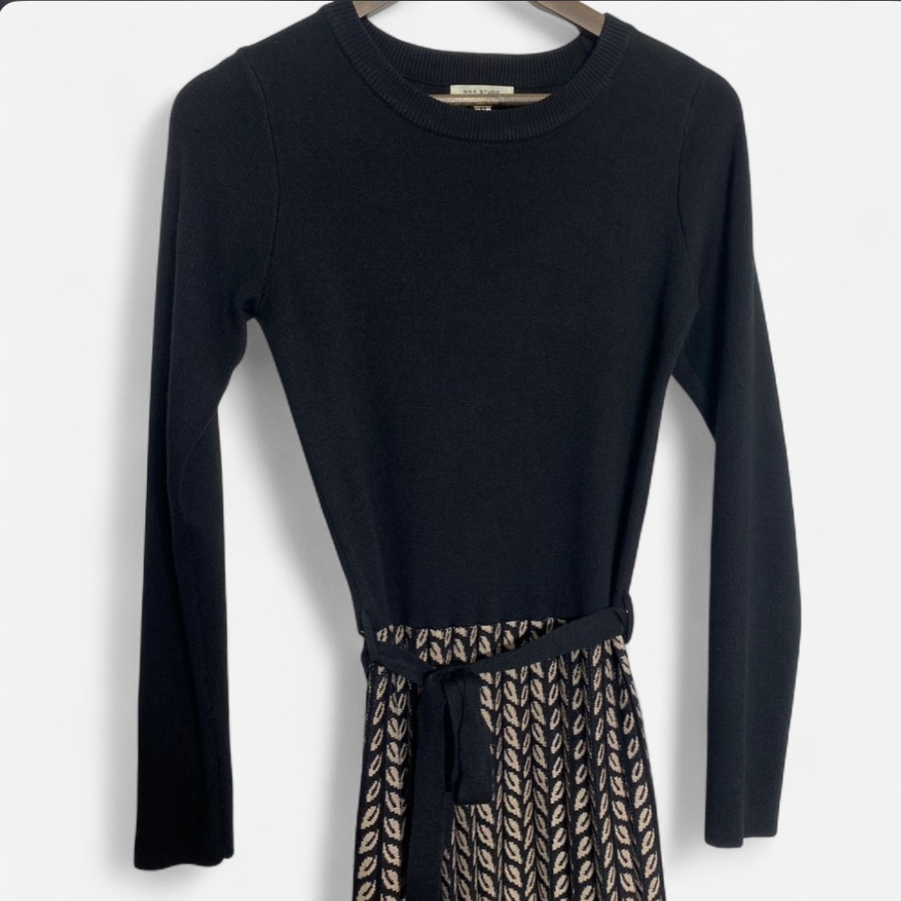 Max Studio Black & Tan Sweater Midi Dress XS Long Sleeve Quiet Luxury - Picture 3 of 11